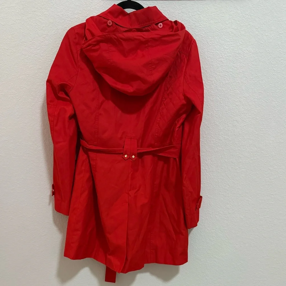 MICHAEL Michael Kors Red Belted Trench Coat Rain Jacket Hooded Size M Medium